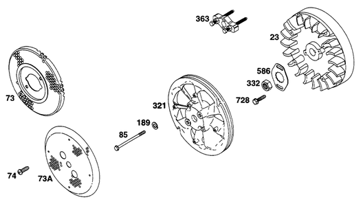 Flywheel, Fan, Screens Diagram and Parts List for 233452-0636-XX  Briggs and Stratton Engine
